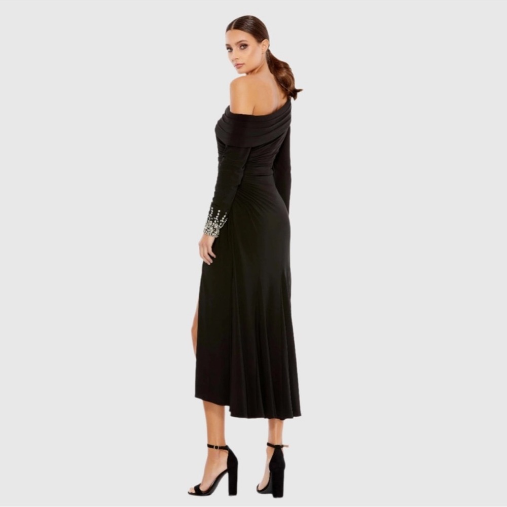 Mac Duggal Black Off-Shoulder Dress with Pearl Embellishments - Picture 3 of 3